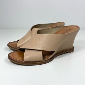 Matisse Habitual Natural Tan Leather Slip-On Cross-Band Wedge Sandals Heels 8